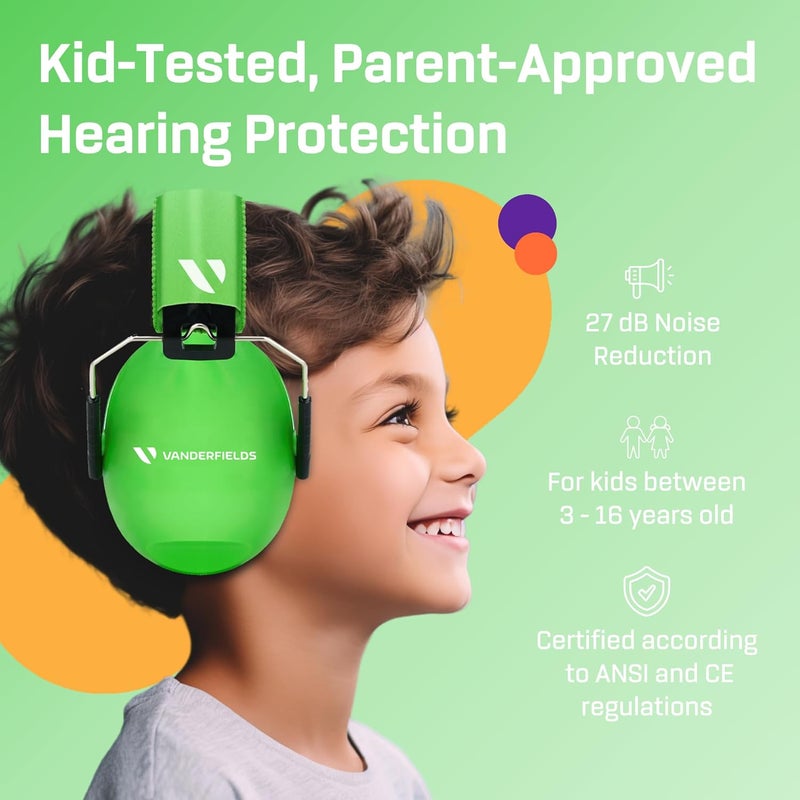 Vanderfields Hearing Protection Ear Muffs - Over 33 dB (2K Hz) Broad Noise Cancelling Sound Reduction Earmuffs for Kids 3-12 - Image 2